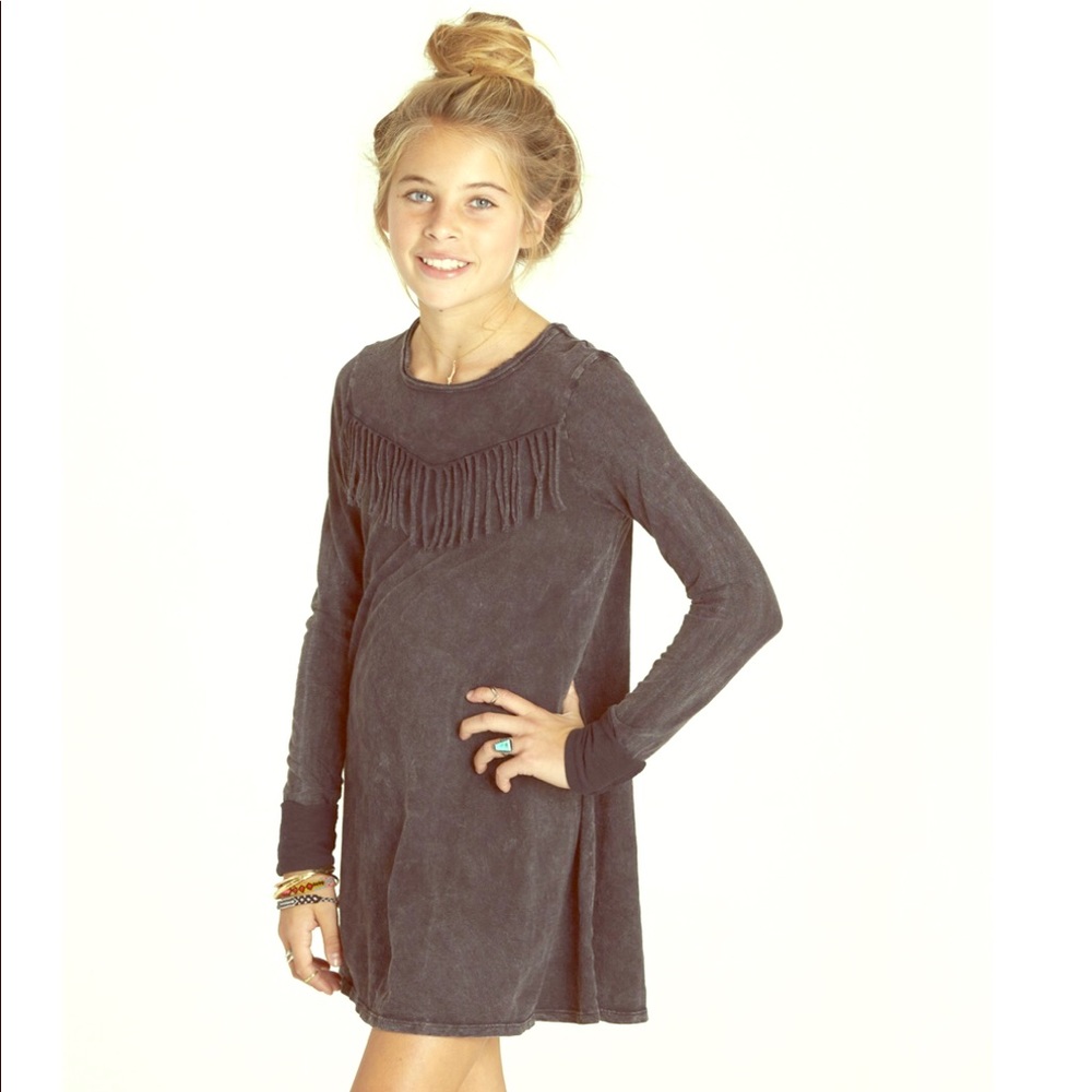 Girls Mineral Wash Fringe T Shirt Dress